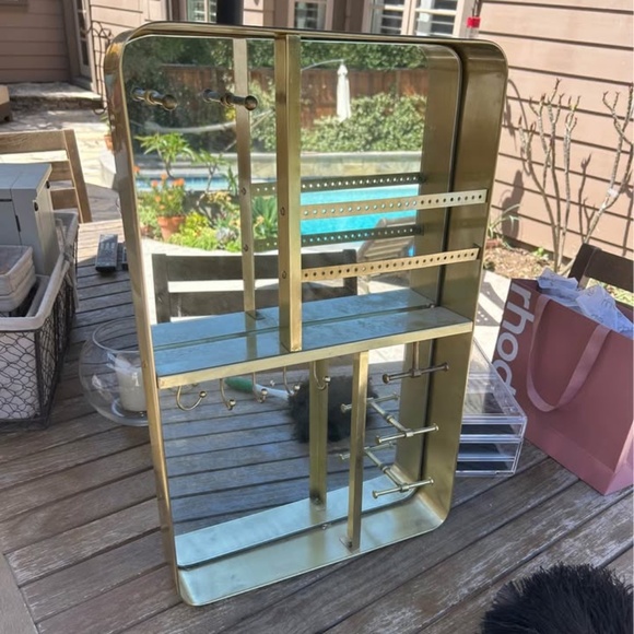 Pottery Barn Gold/Brass Mirror Jewelry Holder Wall-Mounted - Picture 1 of 10
